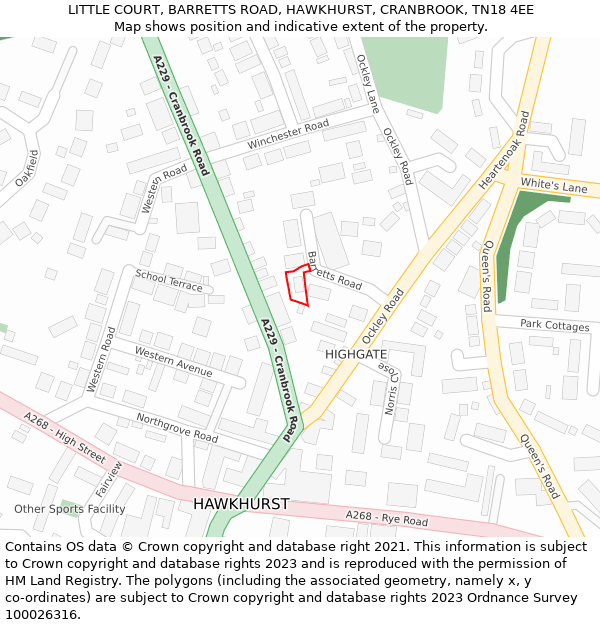 LITTLE COURT, BARRETTS ROAD, HAWKHURST, CRANBROOK, TN18 4EE: Location map and indicative extent of plot