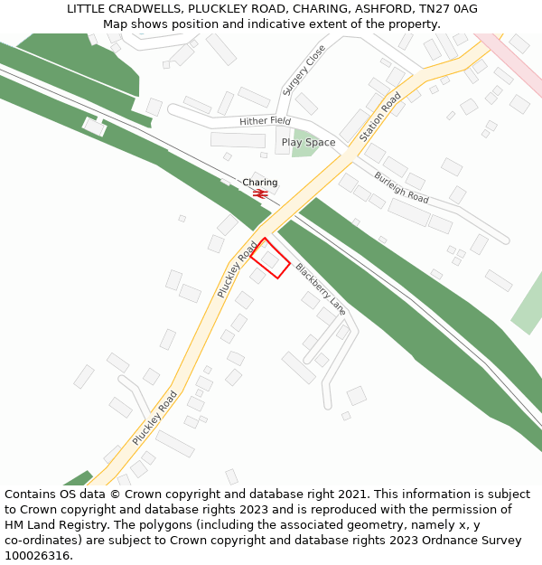 LITTLE CRADWELLS, PLUCKLEY ROAD, CHARING, ASHFORD, TN27 0AG: Location map and indicative extent of plot