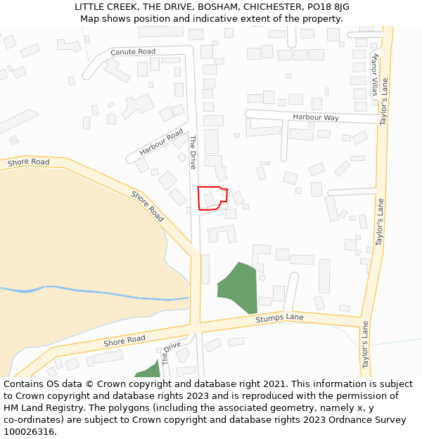 LITTLE CREEK, THE DRIVE, BOSHAM, CHICHESTER, PO18 8JG: Location map and indicative extent of plot