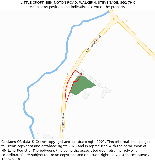 LITTLE CROFT, BENINGTON ROAD, WALKERN, STEVENAGE, SG2 7HX: Location map and indicative extent of plot