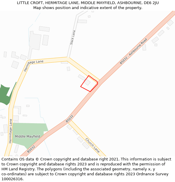 LITTLE CROFT, HERMITAGE LANE, MIDDLE MAYFIELD, ASHBOURNE, DE6 2JU: Location map and indicative extent of plot