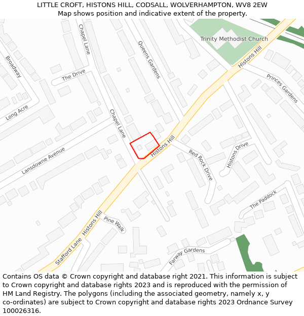 LITTLE CROFT, HISTONS HILL, CODSALL, WOLVERHAMPTON, WV8 2EW: Location map and indicative extent of plot