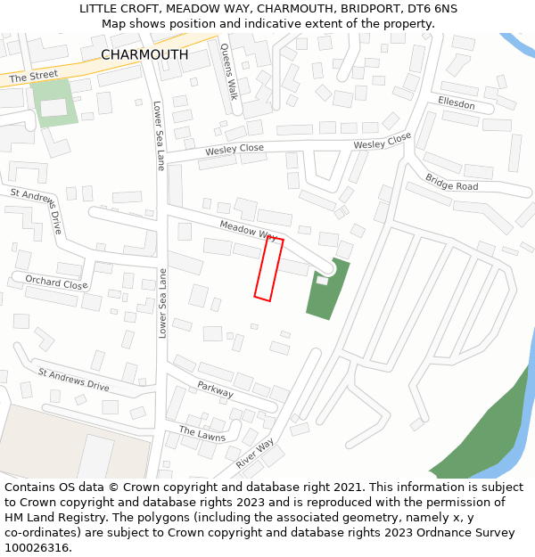 LITTLE CROFT, MEADOW WAY, CHARMOUTH, BRIDPORT, DT6 6NS: Location map and indicative extent of plot