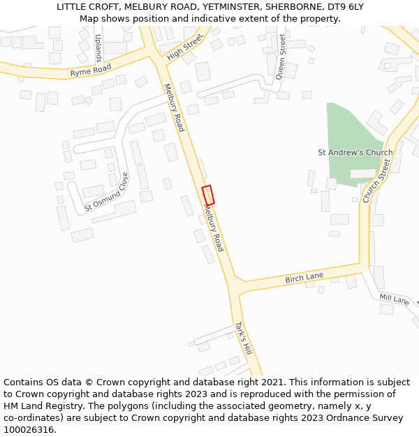 LITTLE CROFT, MELBURY ROAD, YETMINSTER, SHERBORNE, DT9 6LY: Location map and indicative extent of plot