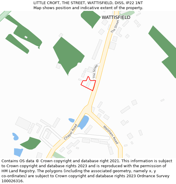 LITTLE CROFT, THE STREET, WATTISFIELD, DISS, IP22 1NT: Location map and indicative extent of plot