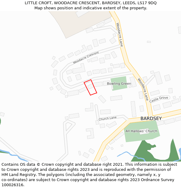 LITTLE CROFT, WOODACRE CRESCENT, BARDSEY, LEEDS, LS17 9DQ: Location map and indicative extent of plot