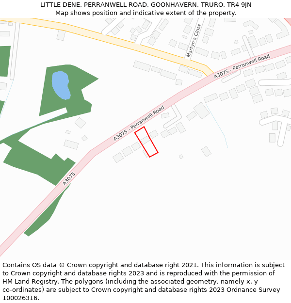 LITTLE DENE, PERRANWELL ROAD, GOONHAVERN, TRURO, TR4 9JN: Location map and indicative extent of plot