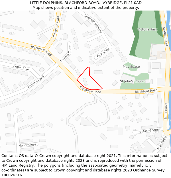 LITTLE DOLPHINS, BLACHFORD ROAD, IVYBRIDGE, PL21 0AD: Location map and indicative extent of plot