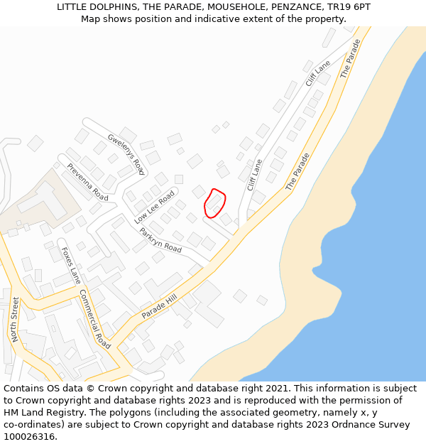 LITTLE DOLPHINS, THE PARADE, MOUSEHOLE, PENZANCE, TR19 6PT: Location map and indicative extent of plot