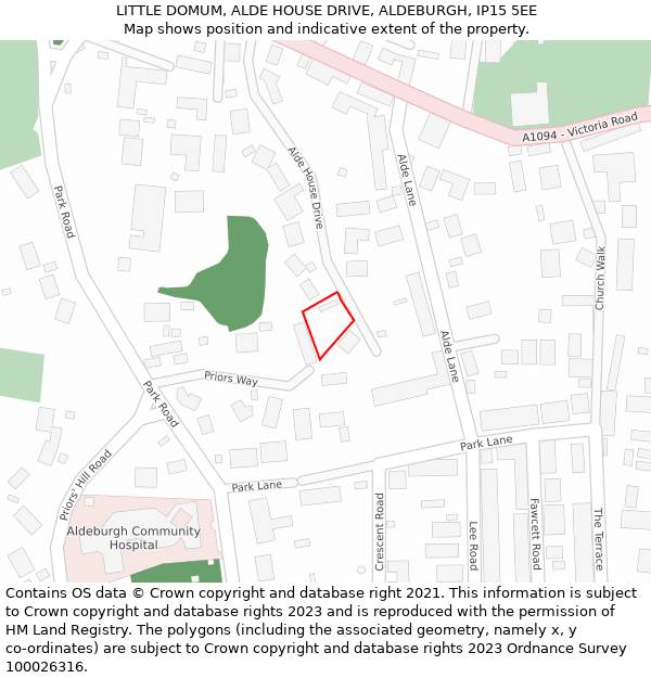 LITTLE DOMUM, ALDE HOUSE DRIVE, ALDEBURGH, IP15 5EE: Location map and indicative extent of plot