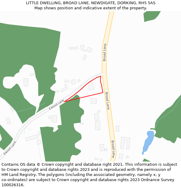 LITTLE DWELLING, BROAD LANE, NEWDIGATE, DORKING, RH5 5AS: Location map and indicative extent of plot