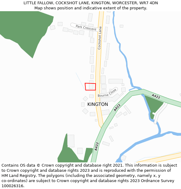 LITTLE FALLOW, COCKSHOT LANE, KINGTON, WORCESTER, WR7 4DN: Location map and indicative extent of plot