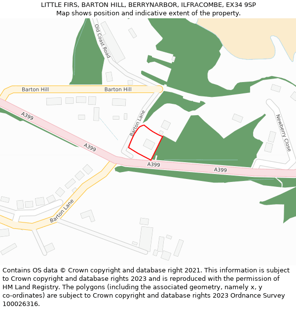 LITTLE FIRS, BARTON HILL, BERRYNARBOR, ILFRACOMBE, EX34 9SP: Location map and indicative extent of plot