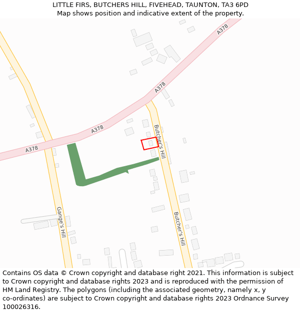 LITTLE FIRS, BUTCHERS HILL, FIVEHEAD, TAUNTON, TA3 6PD: Location map and indicative extent of plot