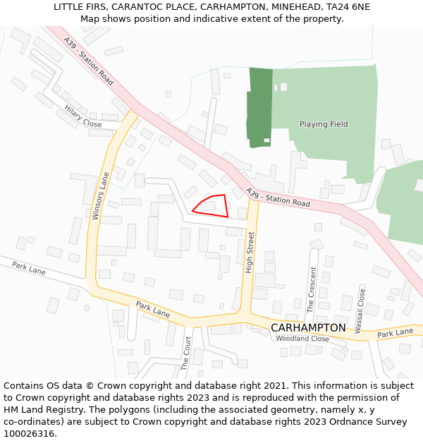 LITTLE FIRS, CARANTOC PLACE, CARHAMPTON, MINEHEAD, TA24 6NE: Location map and indicative extent of plot