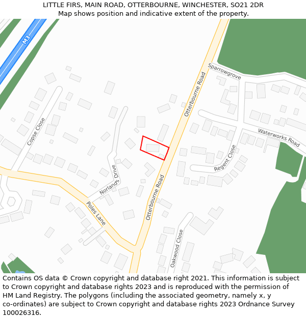LITTLE FIRS, MAIN ROAD, OTTERBOURNE, WINCHESTER, SO21 2DR: Location map and indicative extent of plot