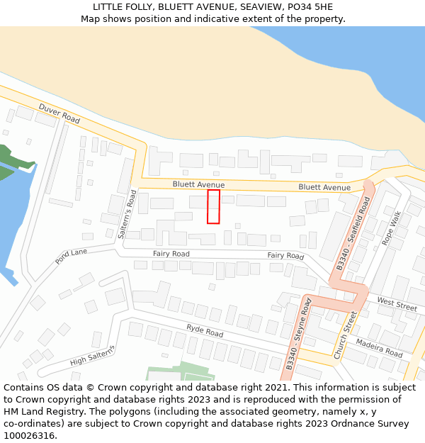 LITTLE FOLLY, BLUETT AVENUE, SEAVIEW, PO34 5HE: Location map and indicative extent of plot