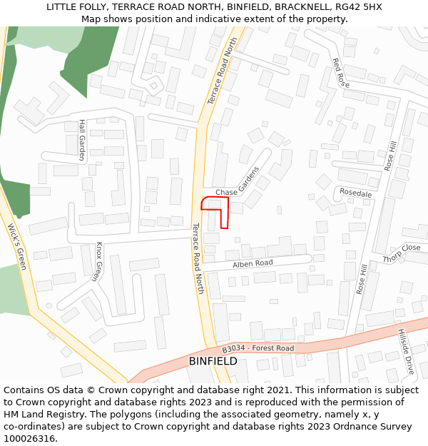 LITTLE FOLLY, TERRACE ROAD NORTH, BINFIELD, BRACKNELL, RG42 5HX: Location map and indicative extent of plot
