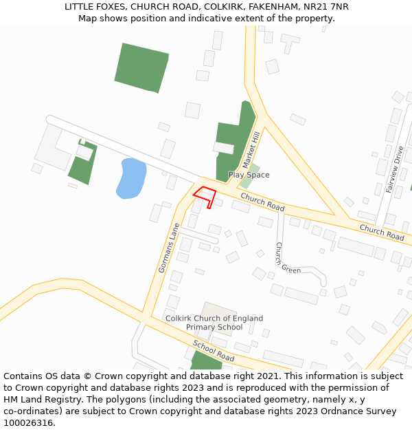 LITTLE FOXES, CHURCH ROAD, COLKIRK, FAKENHAM, NR21 7NR: Location map and indicative extent of plot