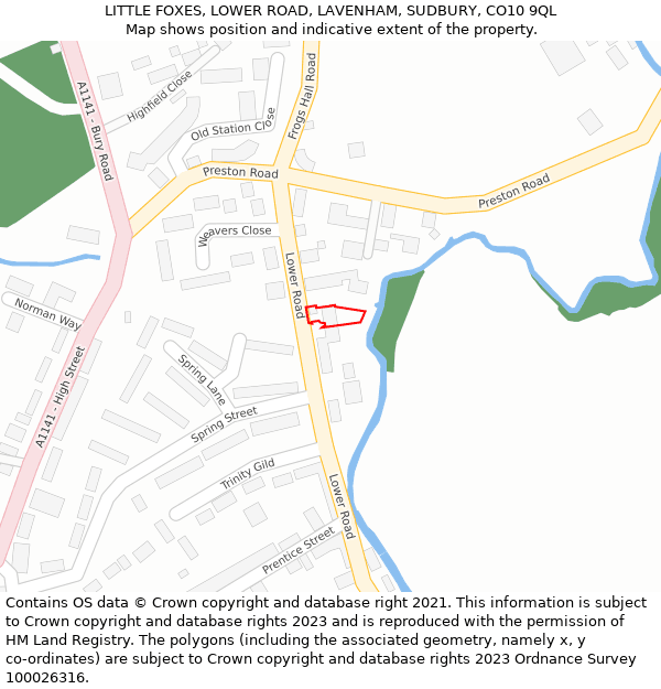 LITTLE FOXES, LOWER ROAD, LAVENHAM, SUDBURY, CO10 9QL: Location map and indicative extent of plot