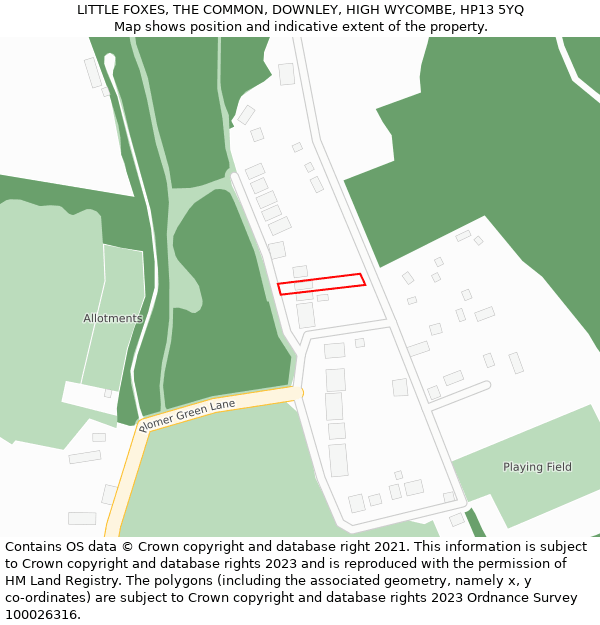 LITTLE FOXES, THE COMMON, DOWNLEY, HIGH WYCOMBE, HP13 5YQ: Location map and indicative extent of plot