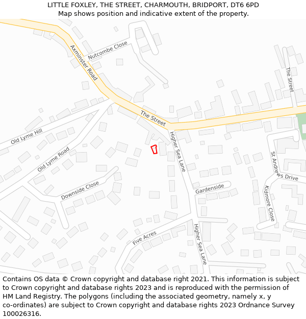 LITTLE FOXLEY, THE STREET, CHARMOUTH, BRIDPORT, DT6 6PD: Location map and indicative extent of plot