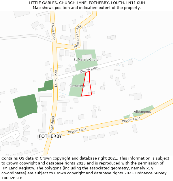 LITTLE GABLES, CHURCH LANE, FOTHERBY, LOUTH, LN11 0UH: Location map and indicative extent of plot