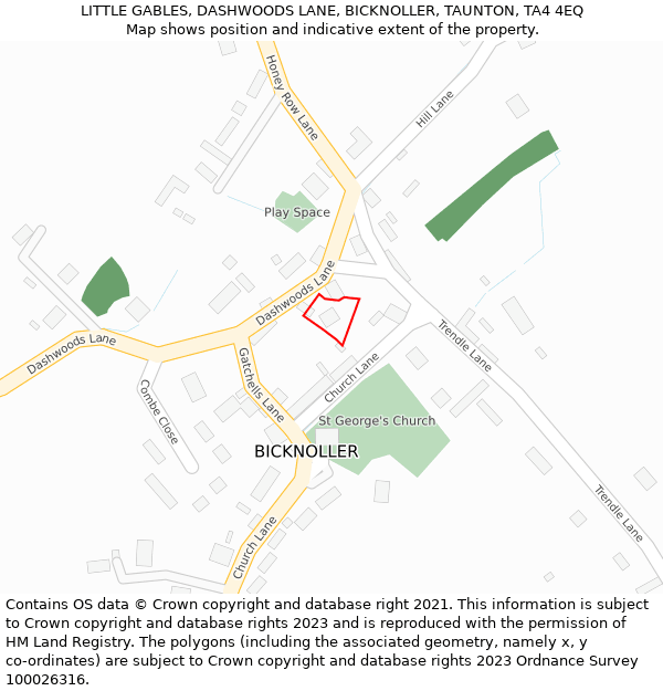 LITTLE GABLES, DASHWOODS LANE, BICKNOLLER, TAUNTON, TA4 4EQ: Location map and indicative extent of plot