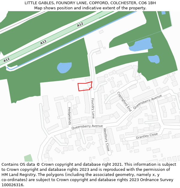 LITTLE GABLES, FOUNDRY LANE, COPFORD, COLCHESTER, CO6 1BH: Location map and indicative extent of plot