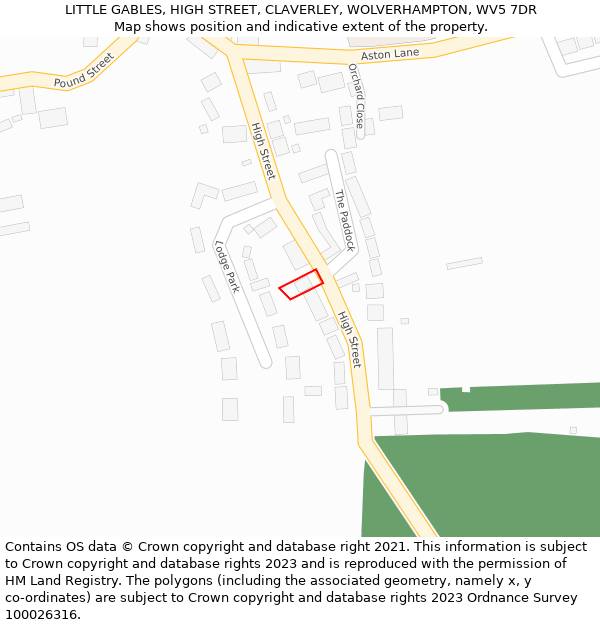 LITTLE GABLES, HIGH STREET, CLAVERLEY, WOLVERHAMPTON, WV5 7DR: Location map and indicative extent of plot