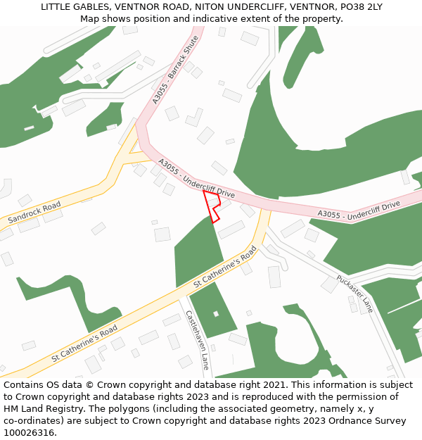 LITTLE GABLES, VENTNOR ROAD, NITON UNDERCLIFF, VENTNOR, PO38 2LY: Location map and indicative extent of plot