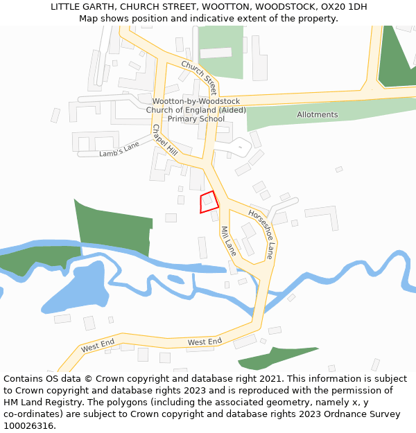 LITTLE GARTH, CHURCH STREET, WOOTTON, WOODSTOCK, OX20 1DH: Location map and indicative extent of plot