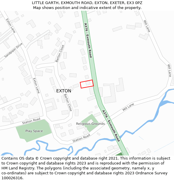 LITTLE GARTH, EXMOUTH ROAD, EXTON, EXETER, EX3 0PZ: Location map and indicative extent of plot