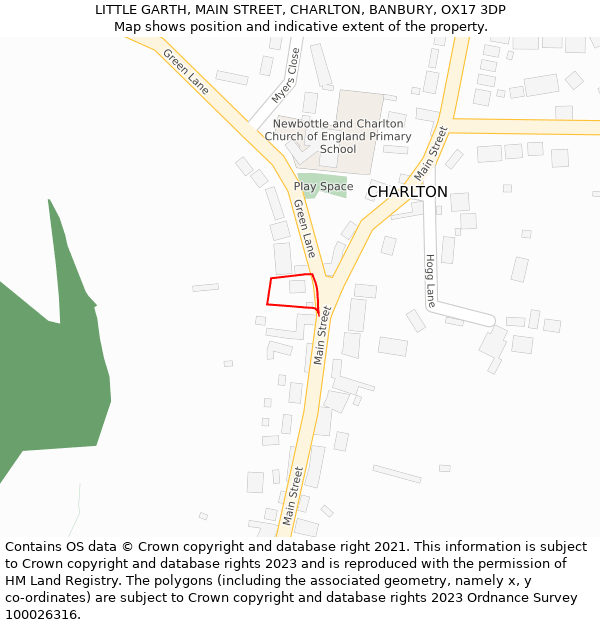 LITTLE GARTH, MAIN STREET, CHARLTON, BANBURY, OX17 3DP: Location map and indicative extent of plot