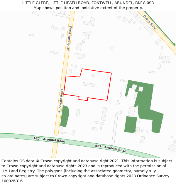 LITTLE GLEBE, LITTLE HEATH ROAD, FONTWELL, ARUNDEL, BN18 0SR: Location map and indicative extent of plot