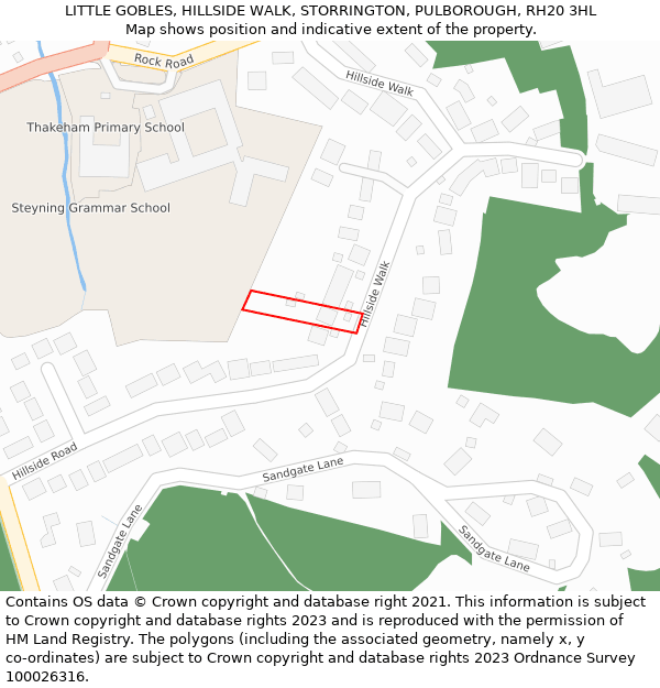 LITTLE GOBLES, HILLSIDE WALK, STORRINGTON, PULBOROUGH, RH20 3HL: Location map and indicative extent of plot