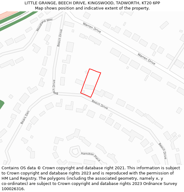 LITTLE GRANGE, BEECH DRIVE, KINGSWOOD, TADWORTH, KT20 6PP: Location map and indicative extent of plot