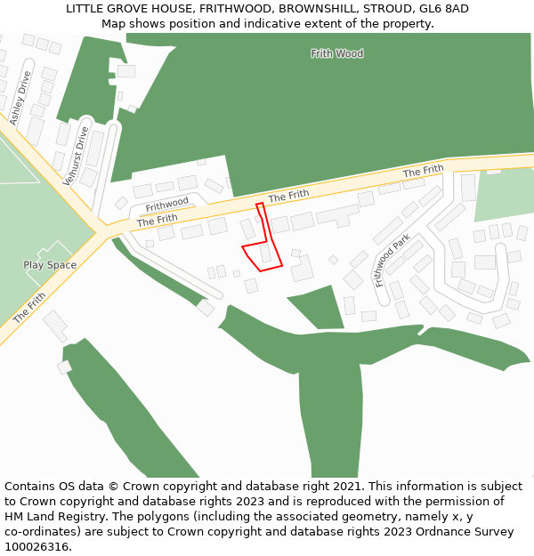 LITTLE GROVE HOUSE, FRITHWOOD, BROWNSHILL, STROUD, GL6 8AD: Location map and indicative extent of plot