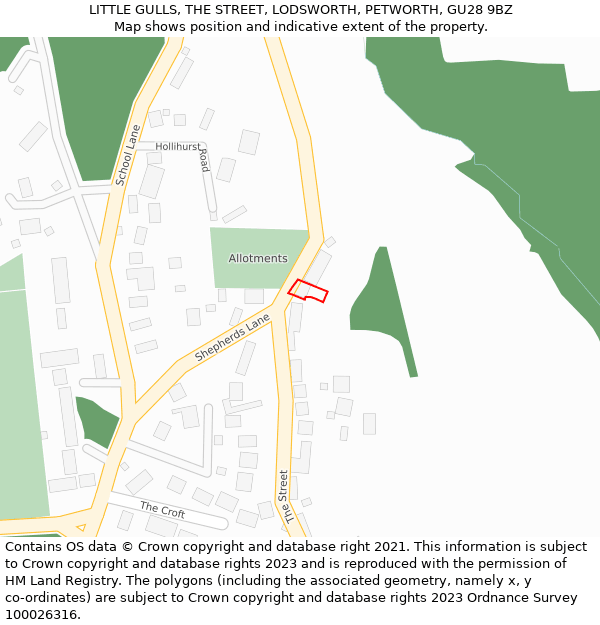 LITTLE GULLS, THE STREET, LODSWORTH, PETWORTH, GU28 9BZ: Location map and indicative extent of plot