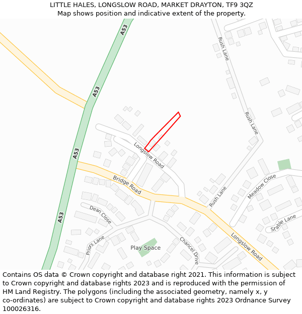 LITTLE HALES, LONGSLOW ROAD, MARKET DRAYTON, TF9 3QZ: Location map and indicative extent of plot