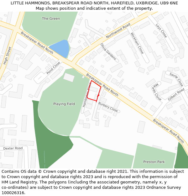 LITTLE HAMMONDS, BREAKSPEAR ROAD NORTH, HAREFIELD, UXBRIDGE, UB9 6NE: Location map and indicative extent of plot