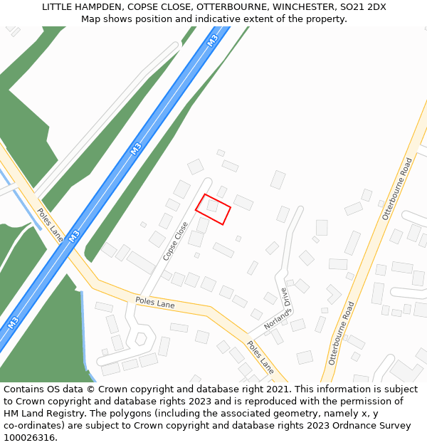 LITTLE HAMPDEN, COPSE CLOSE, OTTERBOURNE, WINCHESTER, SO21 2DX: Location map and indicative extent of plot