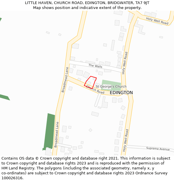 LITTLE HAVEN, CHURCH ROAD, EDINGTON, BRIDGWATER, TA7 9JT: Location map and indicative extent of plot