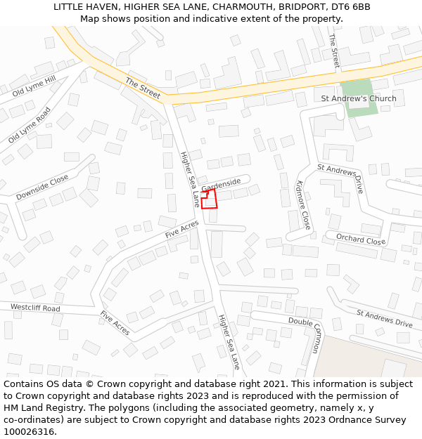 LITTLE HAVEN, HIGHER SEA LANE, CHARMOUTH, BRIDPORT, DT6 6BB: Location map and indicative extent of plot