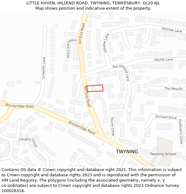 LITTLE HAVEN, HILLEND ROAD, TWYNING, TEWKESBURY, GL20 6JL: Location map and indicative extent of plot