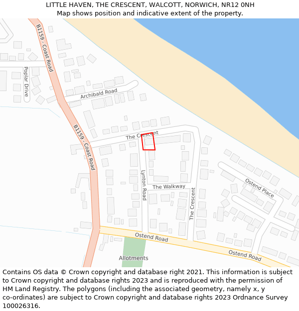 LITTLE HAVEN, THE CRESCENT, WALCOTT, NORWICH, NR12 0NH: Location map and indicative extent of plot