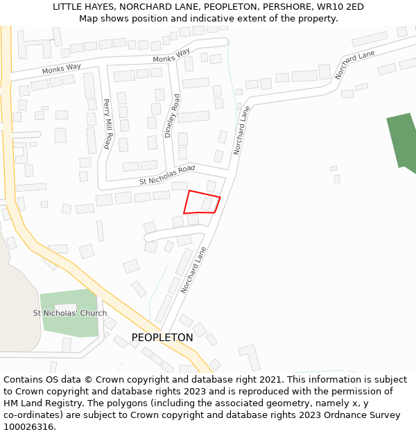 LITTLE HAYES, NORCHARD LANE, PEOPLETON, PERSHORE, WR10 2ED: Location map and indicative extent of plot
