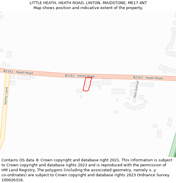 LITTLE HEATH, HEATH ROAD, LINTON, MAIDSTONE, ME17 4NT: Location map and indicative extent of plot