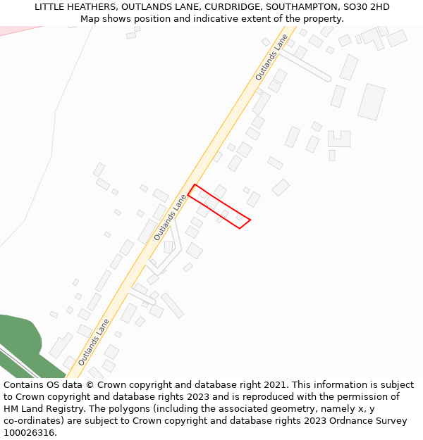 LITTLE HEATHERS, OUTLANDS LANE, CURDRIDGE, SOUTHAMPTON, SO30 2HD: Location map and indicative extent of plot