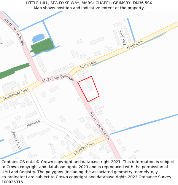 LITTLE HILL, SEA DYKE WAY, MARSHCHAPEL, GRIMSBY, DN36 5SX: Location map and indicative extent of plot